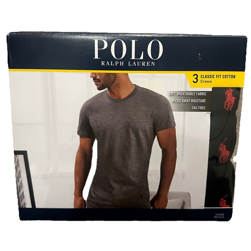 Polo Ralph Lauren XL Men's Black Classic Fit Crew-Neck 3 Pack T-Shirt Preppy
